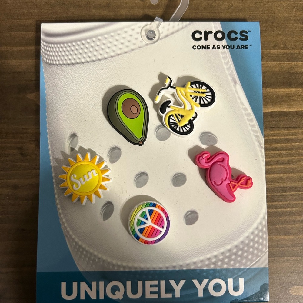 CROCS Jibbitz Charm Collection - Avocado, Bicycle, Sun, Flamingo, Rainbow